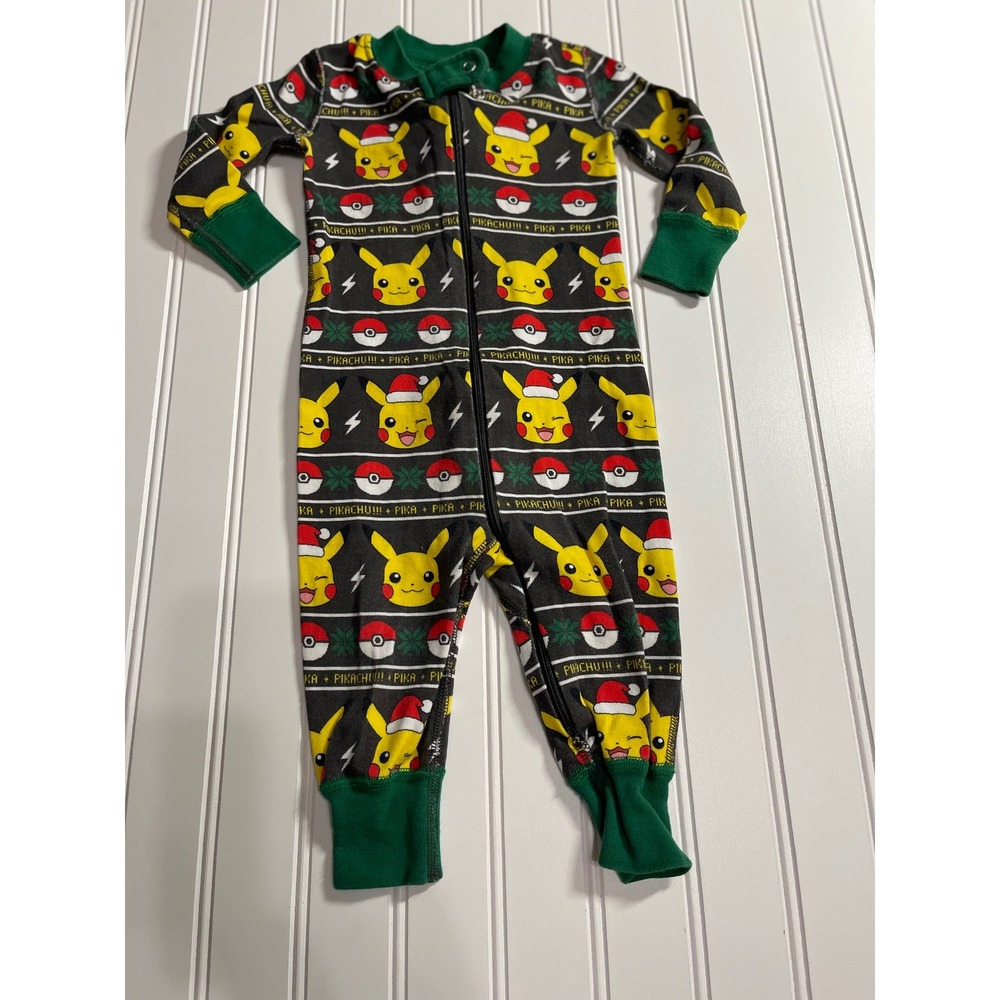 Hanna Andersson Pokemon Christmas Pikachu Zip Sleeper 70cm 6-12M Green Black